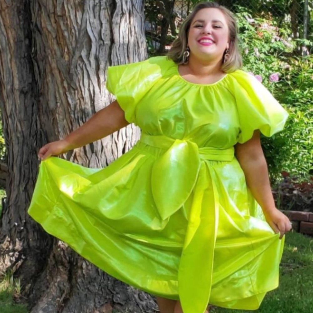 Christopher John Rogers Neon Yellow Midi Dress